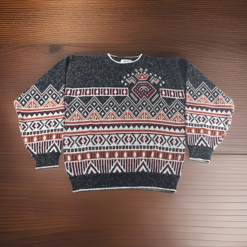 Vintage Sears Mens Store Sweater Mens M Nordic Aztec Sweatshirt Crewneck 80s